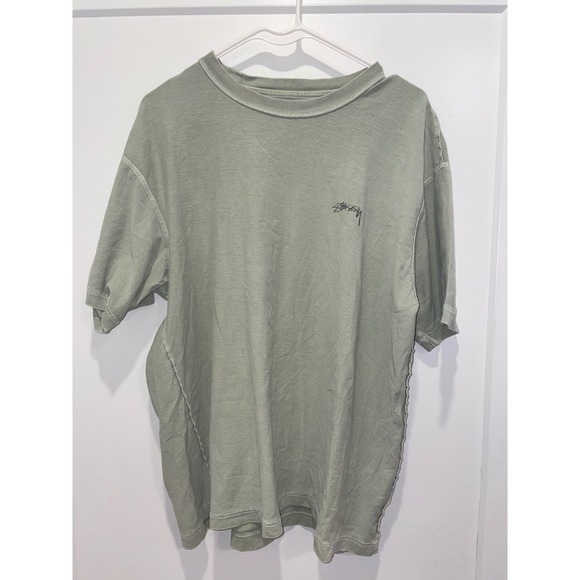 Stussy Other - Stussy Mens Embroidered Logo Inside Out Seam T-Shirt Sage Green Large 1140283